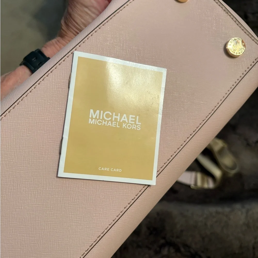 Michael Kors Pink Saffiano Satchel with Gold Hardware